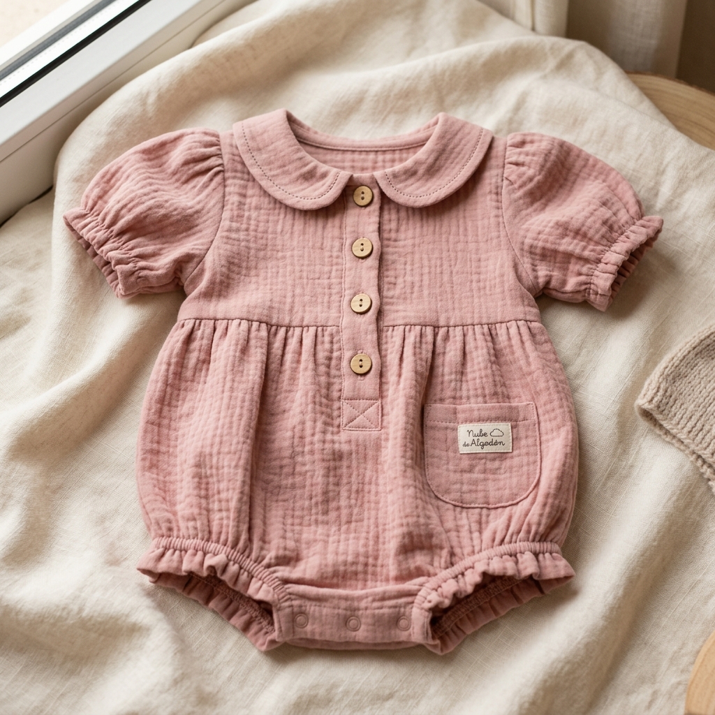Romper Nube de Algodón con cuello bobo y mangas bombachas
